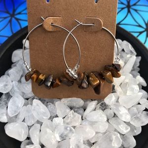 Tigers Eye Crystal Hoop Earrings Stone of Balance